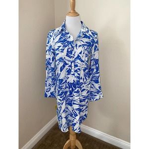 MELISSA ODABASH Blue/White Floral Dress L/S  Popover Size medium